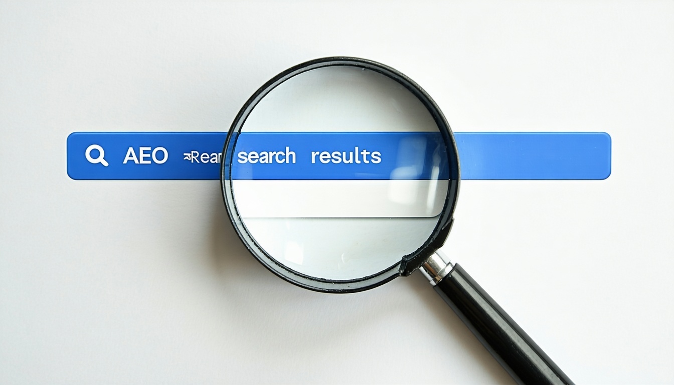 aeo A magnifying glass focusing on a search bar, symbo